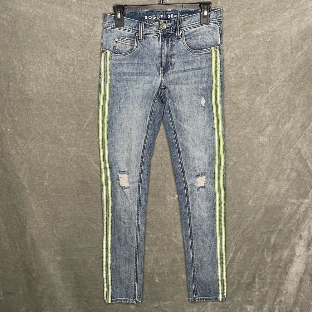 Ninth Hall Rogue Y2K Skinny Jeans Size 28 Zumiez Reflective Neon Stripe